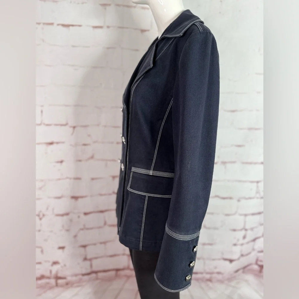 ST. JOHN Sport M Nautical Double Breasted Navy Cotton Blend Medium Blazer - Picture 3 of 15